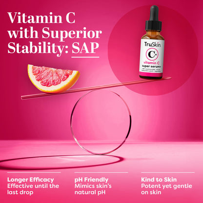 TruSkin Vitamin C Super Serum for Face, 5 Skin Benefits, 1 fl oz | Vitamin C, Retinol, Niacinamide, Hyaluronic Acid and Squalane to brighten, firm, smooth, hydrate, and refine skin