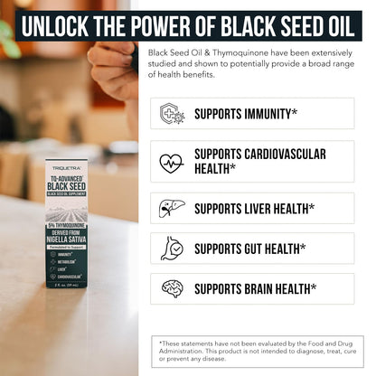 Black Seed Oil Softgels | 5% Thymoquinone - TQ-Advanced® | High Potency - 500 mg per Capsule - 15:1 Concentrate from Nigella Sativa Extract, Raw Form, Vegan Formula, Glass Bottle (60 Softgels)