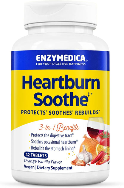 Enzymedica Heartburn Soothe Chewable Supplement, Vanilla Orange, 42 Tablets