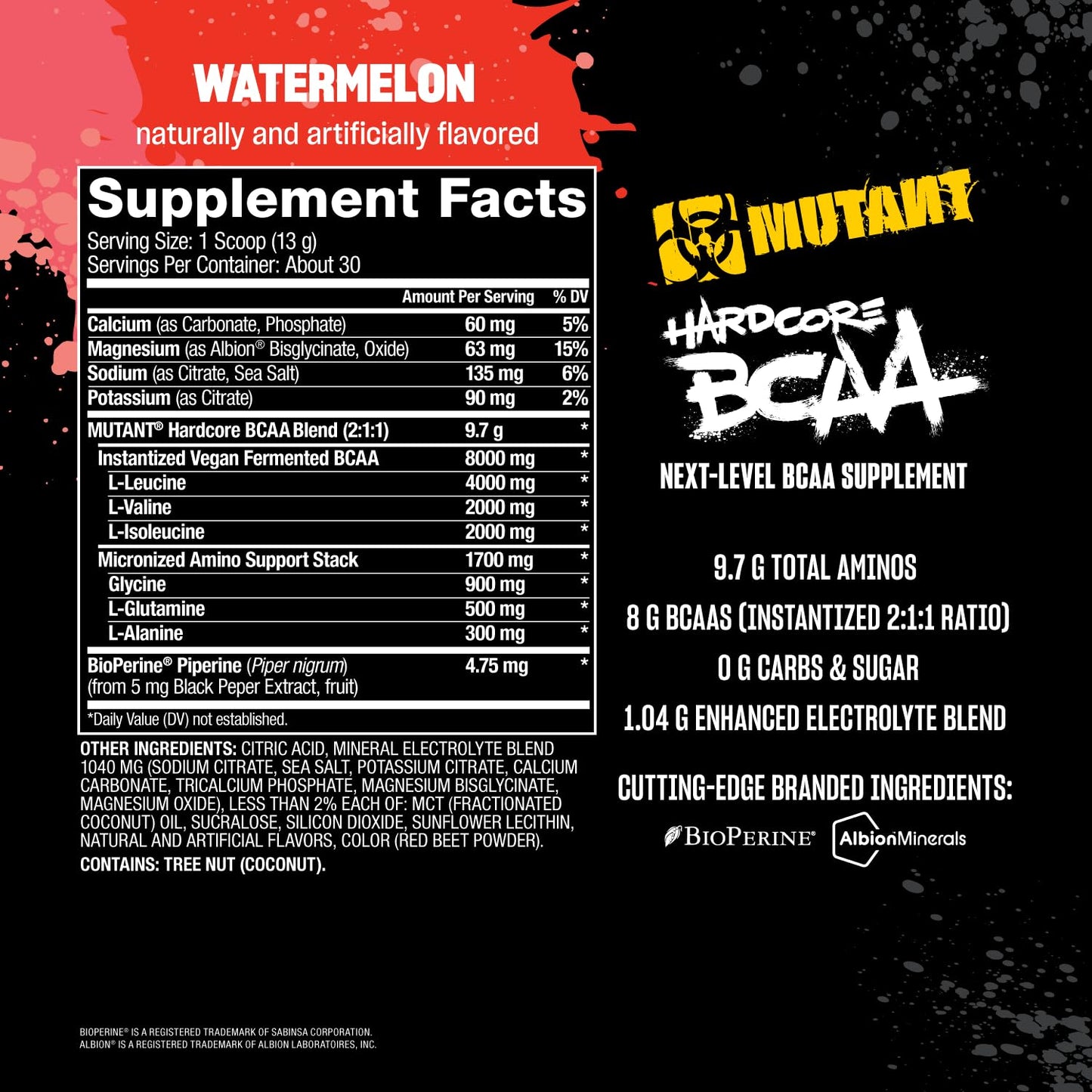 Mutant Hardcore BCAA - Pre, Intra or Post Workout – BCAA Next Level branched-Chain Amino Acids Supplement – Hydration + Recovery - 30 Serving - Blue Raspberry