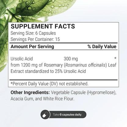 Supersmart - Ursolic Acid 300mg per Day (Well-Tolerated) - Rosemary Leaf Extract Supplement | Non-GMO & Gluten Free - 90 Vegetarian Capsules