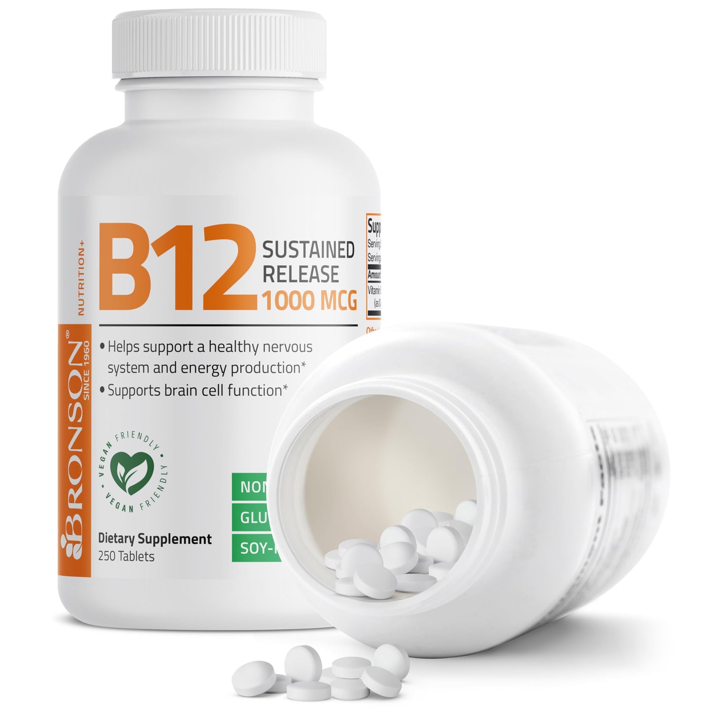 Bronson Vitamin B12 1000 mcg Sustained Release Premium Non GMO Tablets Supports Nervous System, Healthy Brain Function and Energy Production, 100 Count