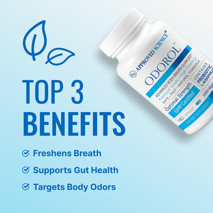 Approved Science Odorol - 60 Capsules - Freshen Bad Breath and Body Odor - Contains L.acidophilus, Green Tea, Magnolia Bark, Peppermint Oil, and Fennel - All Natural, Vegan Friendly, Non-GMO