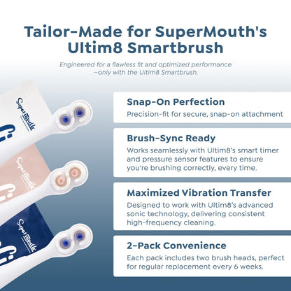 SuperMouth Pro Replacement Brush Heads for ULTIM8, 2 Pack, Rose Gold