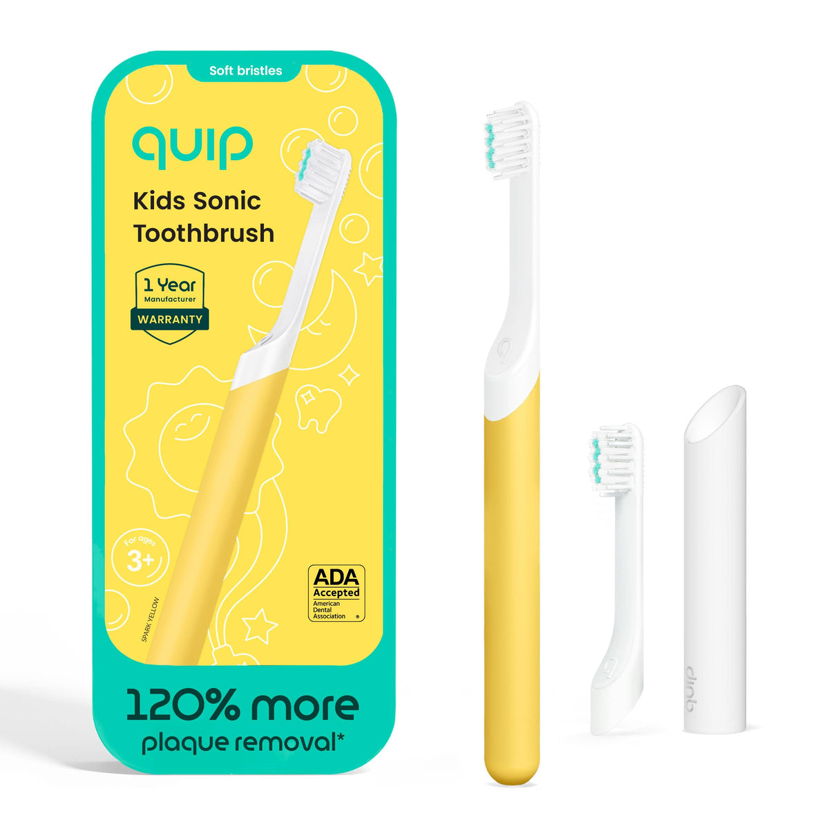 Quip Sonic Electric Toothbrush for Kids with Timer, Glow in the Dark Green