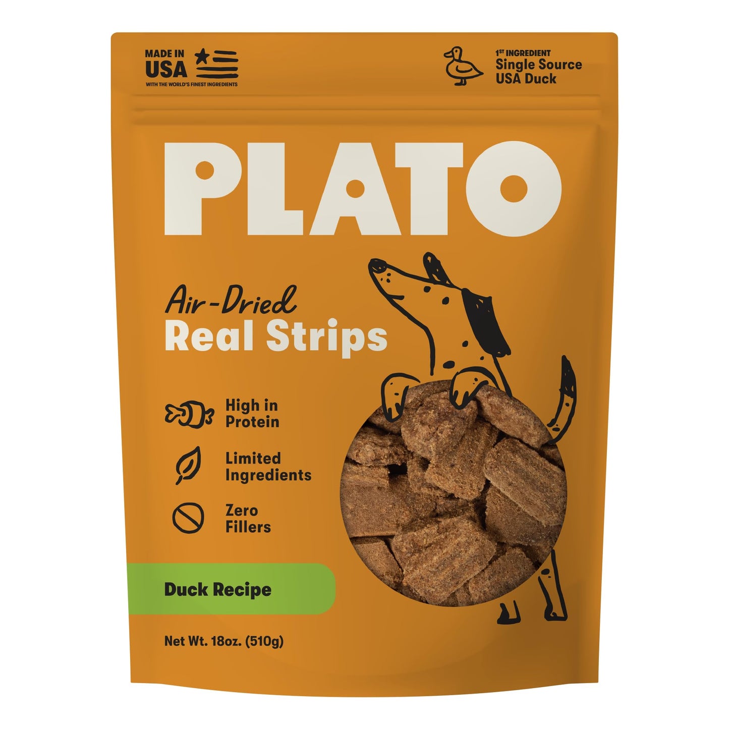 Plato Real Strips Salmon Recipe Dog Treats, Air-Dried High-Protein Soft Strips, Omega-Rich Skin & Coat Support, 18 oz