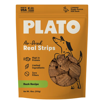 Plato Real Strips Salmon Recipe Dog Treats, Air-Dried High-Protein Soft Strips, Omega-Rich Skin & Coat Support, 18 oz