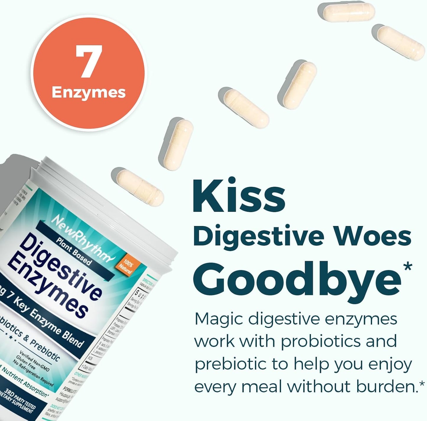 NewRhythm Digestion & Menopause Bundle: 7 Key Enzymes with Probiotics + Botanical Relief, Protease Amylase Lipase, Black Cohosh, 90 Vegan Caps