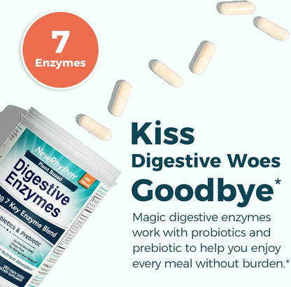 NewRhythm Digestion & Menopause Bundle: 7 Key Enzymes with Probiotics + Botanical Relief, Protease Amylase Lipase, Black Cohosh, 90 Vegan Caps