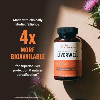 LiverWell Liver Cleanse, Rejuvenation, Metabolic Support - Liver Supplement for Liver Health w/Highly Bioavailable Milk Thistle Extract, N-Acetyl Cysteine, Alpha Lipoic Acid, Zinc, Selenium - 60 Caps