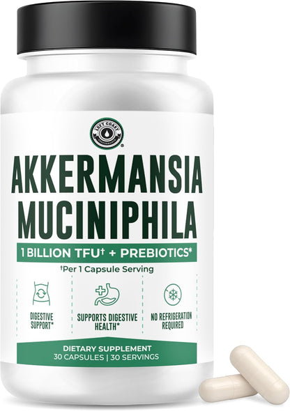 Akkermansia Muciniphila Supplement With Prebiotics, 30 Capsules | 1 Billion CFU With XOS Prebiotic - Supports Gut Health, Mirobiome Balance & Digestive Health - Gluten Free