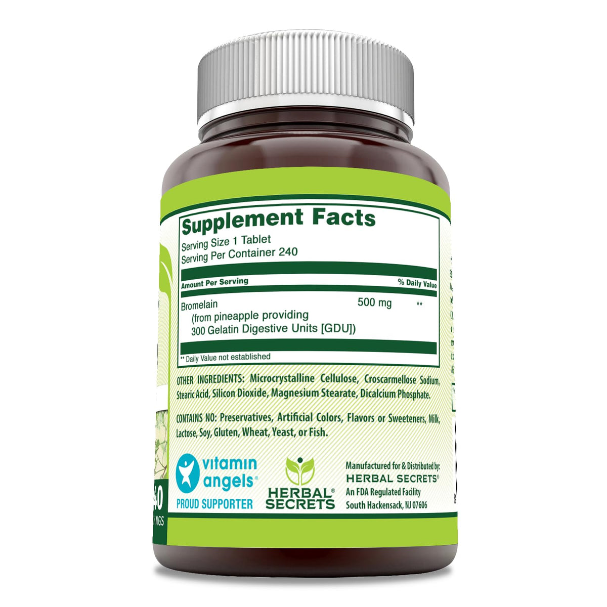 Herbal Secrets Bromelain Supplement 500 Mg Tablets Supplement | Non-GMO | Gluten Free | Made in USA (120 Count)