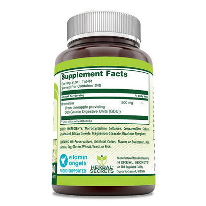 Herbal Secrets Bromelain Supplement 500 Mg Tablets Supplement | Non-GMO | Gluten Free | Made in USA (120 Count)
