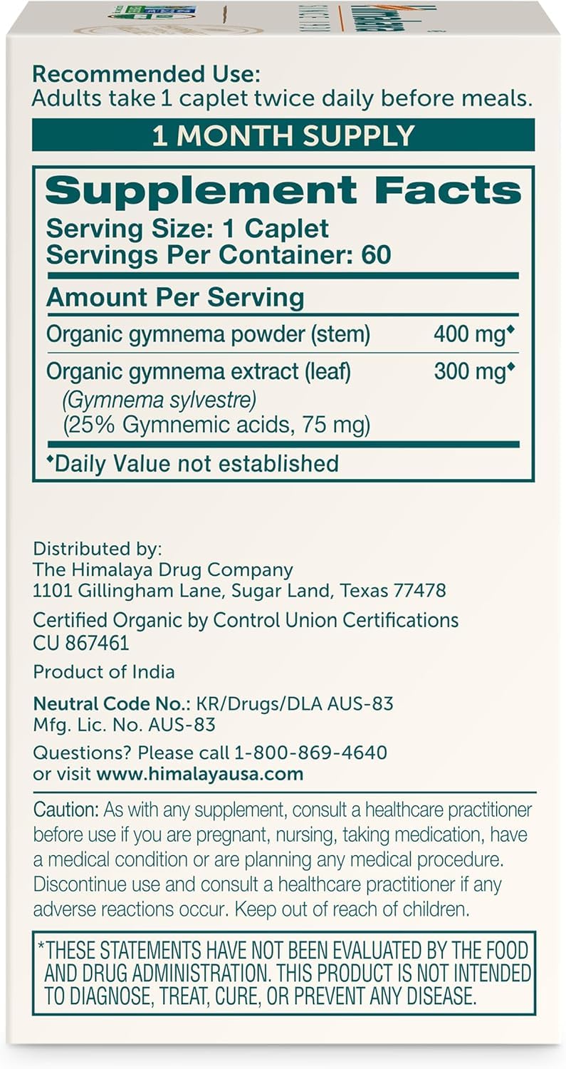 Himalaya USDA Organic Gymnema Sylvestre Supplement, 700mg, 60 Caplets