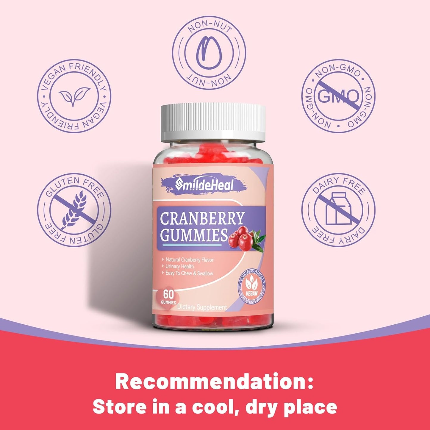 Cranberry Gummies 1000mg, Cranberry Supplements for Women 60 Count | Cranberry Gummies 1000mg, Cranberry Supplements for Women, with D-Mannose 250mg, Urinary Tract Health 60 Count