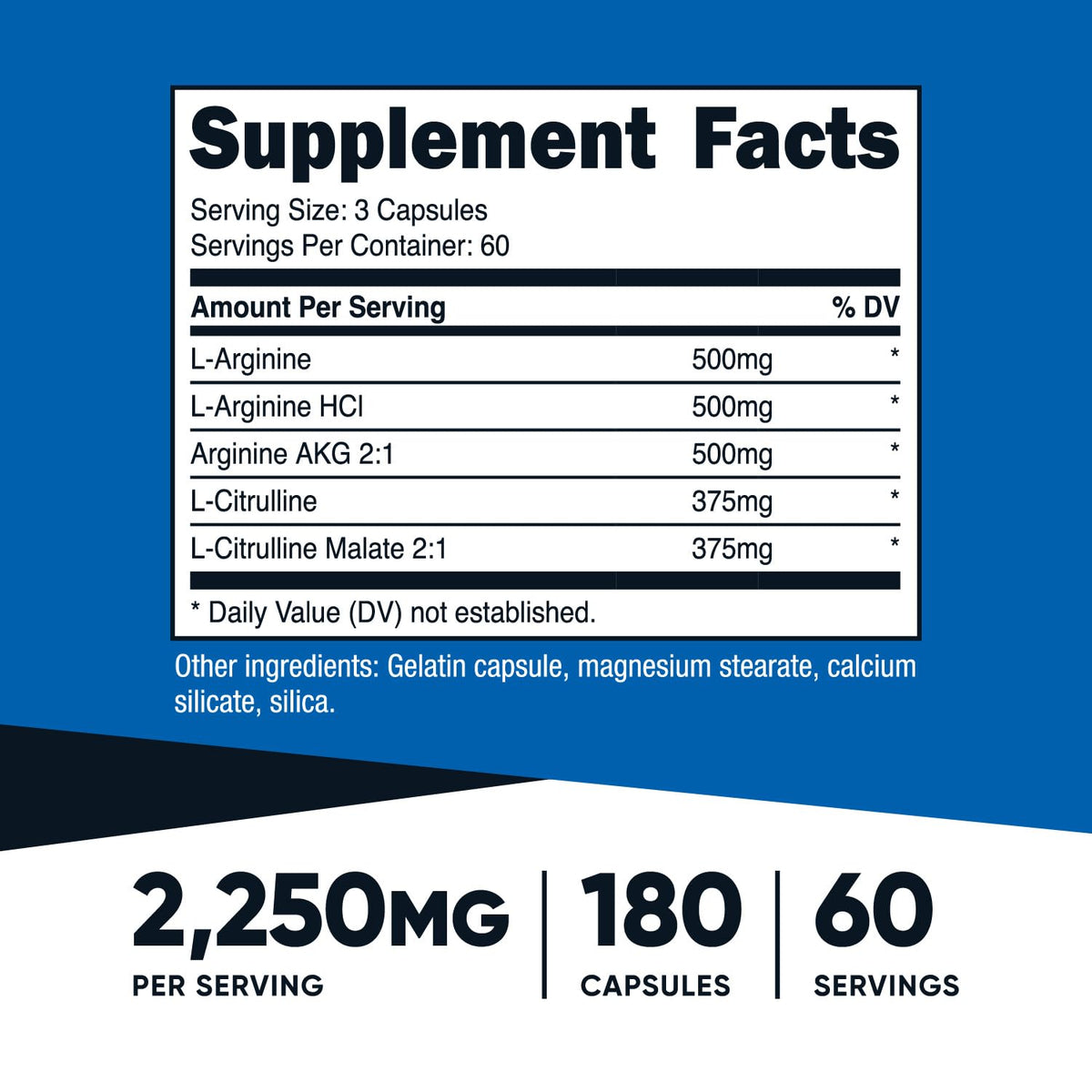 Nutricost Nitric Oxide Booster 750mg, 180 Capsules - 2250mg Per Serving - Gluten Free