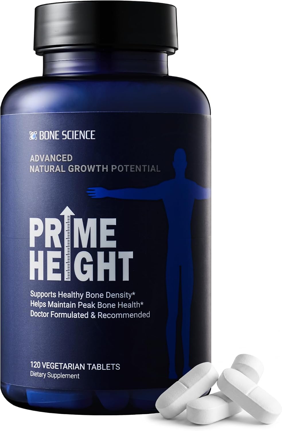 BONE SCIENCE Primeheight Bone & Growth Support with Calcium, Vitamin D3, K2, Magnesium, Zinc - Nutrient-Based Vegan Immune Formula, Non-GMO, 120 Tablets