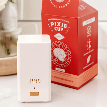 Pixie Menstrual Cup Sterilizer Cleaner Machine - The Only Hinged Lid Steamer & Drying Stand