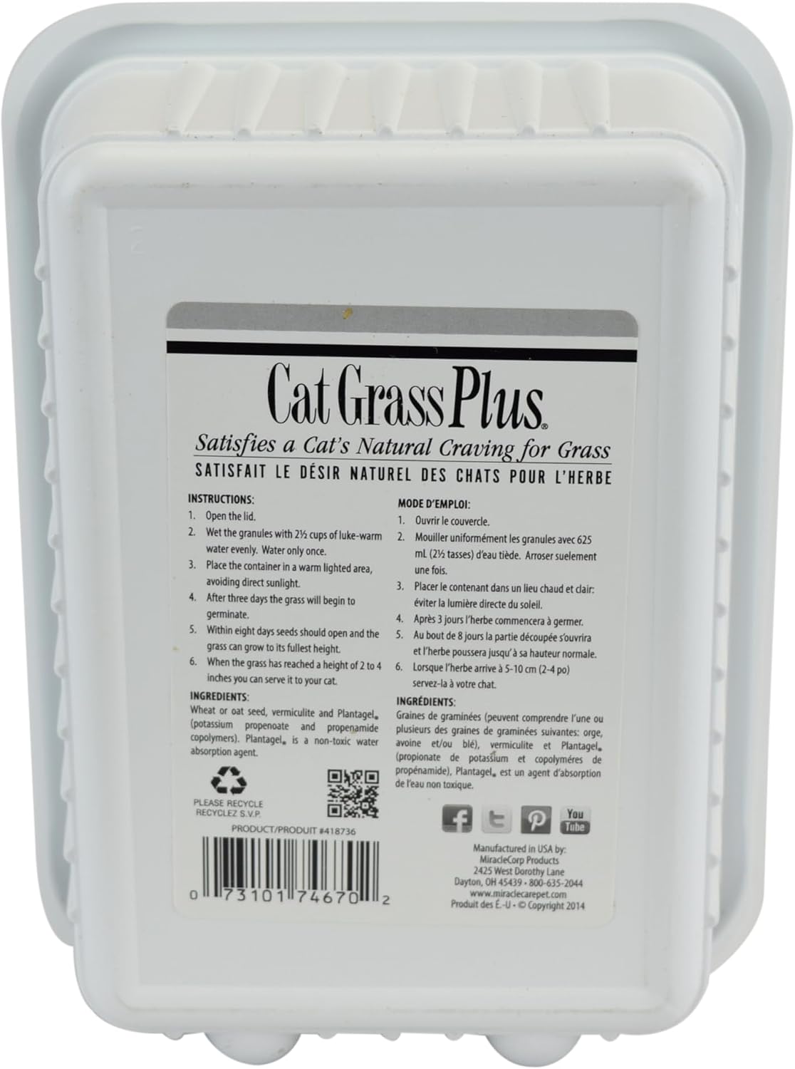 Miracle Care Cat A'bout Cat Grass Kit, 5.25 Ounce | Easy to Grow Seeds + Planter for Indoor Cats, Natural Fiber Aids Digestion, Reduces Hairballs, Freshens Breath, Quick Growing