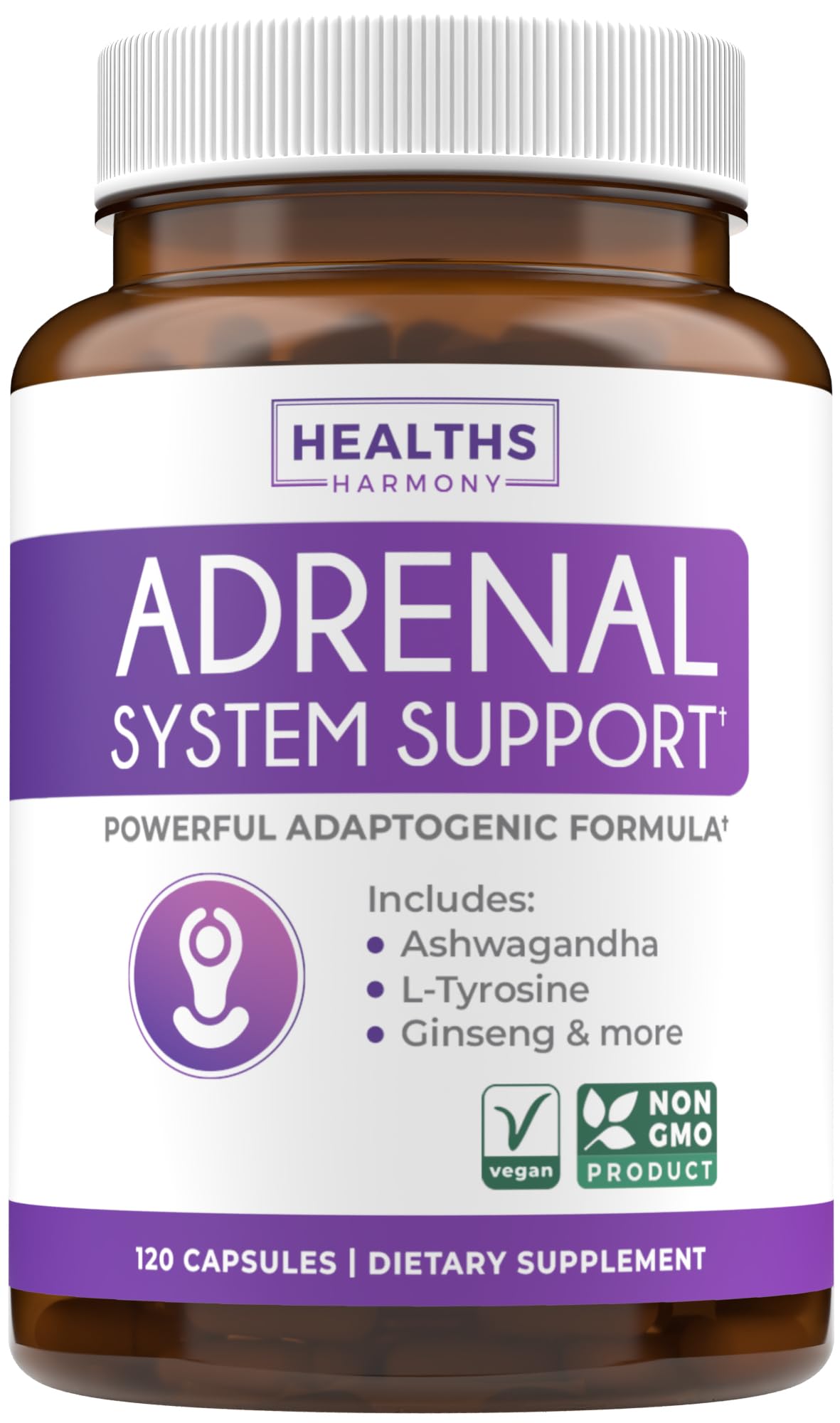 Adrenal System Support & Cortisol Manager (2 Month Supply) Powerful Ashwagandha & L-Tyrosine Fatigue Supplement - Maintain Balanced Cortisol Levels, Health, & Stress Relief - Non-GMO - 60 Capsules