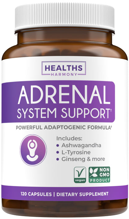 Adrenal System Support & Cortisol Manager (2 Month Supply) Powerful Ashwagandha & L-Tyrosine Fatigue Supplement - Maintain Balanced Cortisol Levels, Health, & Stress Relief - Non-GMO - 60 Capsules