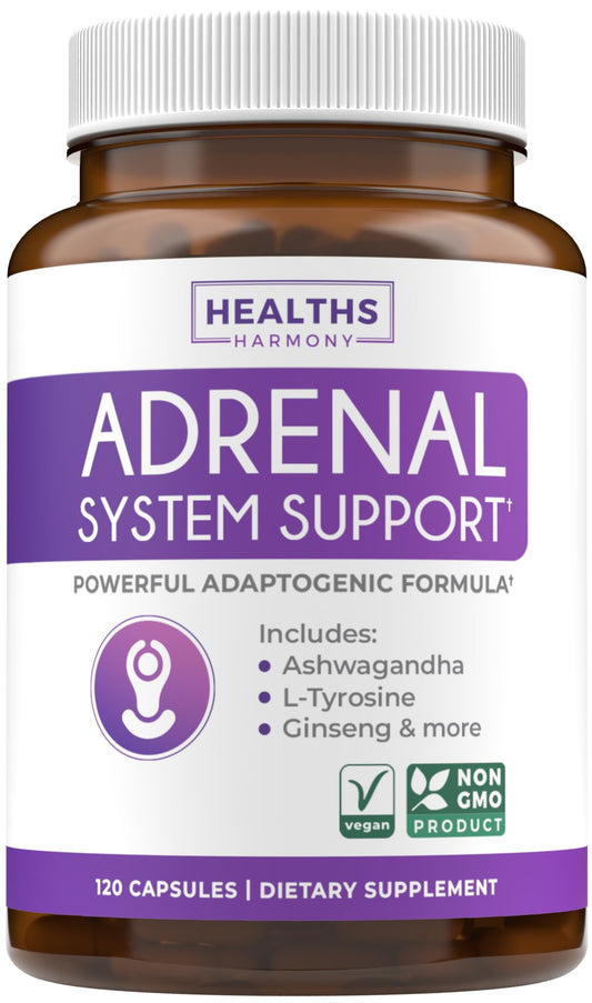 Adrenal System Support & Cortisol Manager (2 Month Supply) Powerful Ashwagandha & L-Tyrosine Fatigue Supplement - Maintain Balanced Cortisol Levels, Health, & Stress Relief - Non-GMO - 60 Capsules
