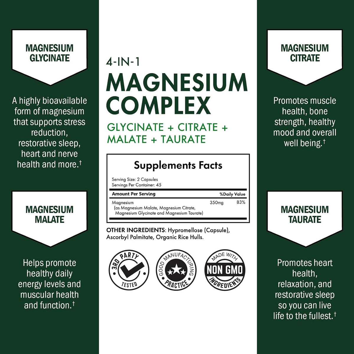 Magnesium Complex with 350mg Magnesium Glycinate Citrate Malate & Taurate