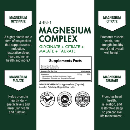Magnesium Complex with 350mg Magnesium Glycinate Citrate Malate & Taurate
