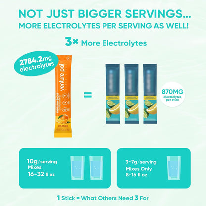 Venture Pal Sugar Free Electrolyte Powder Packets - Liquid Daily IV Drink Mix for Rapid Hydration & Party Recovery | 5 Vitamins & 7 Electrolytes| Keto Friendly | Non-GMO | Certified Vegan | 16 Sticks