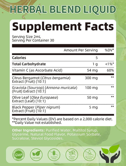 Citrus Bergamot + Soursop Liquid Drops for Cholesterol, Heart & Digestive* | Natural Herbal Supplement with Olive Leaf, Vitamin C, Black Pepper, Vegan, Sugar free, 2 Fl Oz, 30 Days Supply
