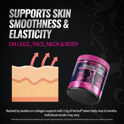 Bold Buns Creatine for Women – Supplement with Collagen & BCAA – Supports Muscle Development, Post-Workout Recovery, Skin Elasticity, Healthy Hair & Nail (2 Pack x 30 Servings, Unflavored)