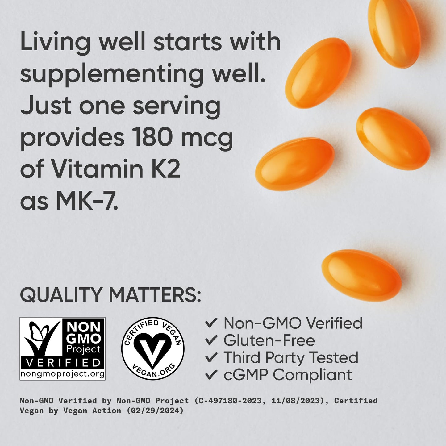 Sports Research® Vitamin K2 as MK-7 100mcg with Coconut MCT Oil - 60 Veggie Softgels (2 Month Supply) Vegan Certified, Non-GMO Verified, Gluten & Soy Free