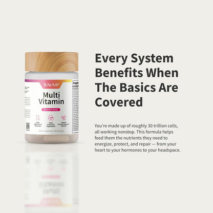 Snap Supplements Daily Multivitamin for Women, 60 Capsules | Daily Vitamins for Women with Minerals, Greens & Vegetables, Added Herbal Support Blends, Antioxidant Support, Non-GMO