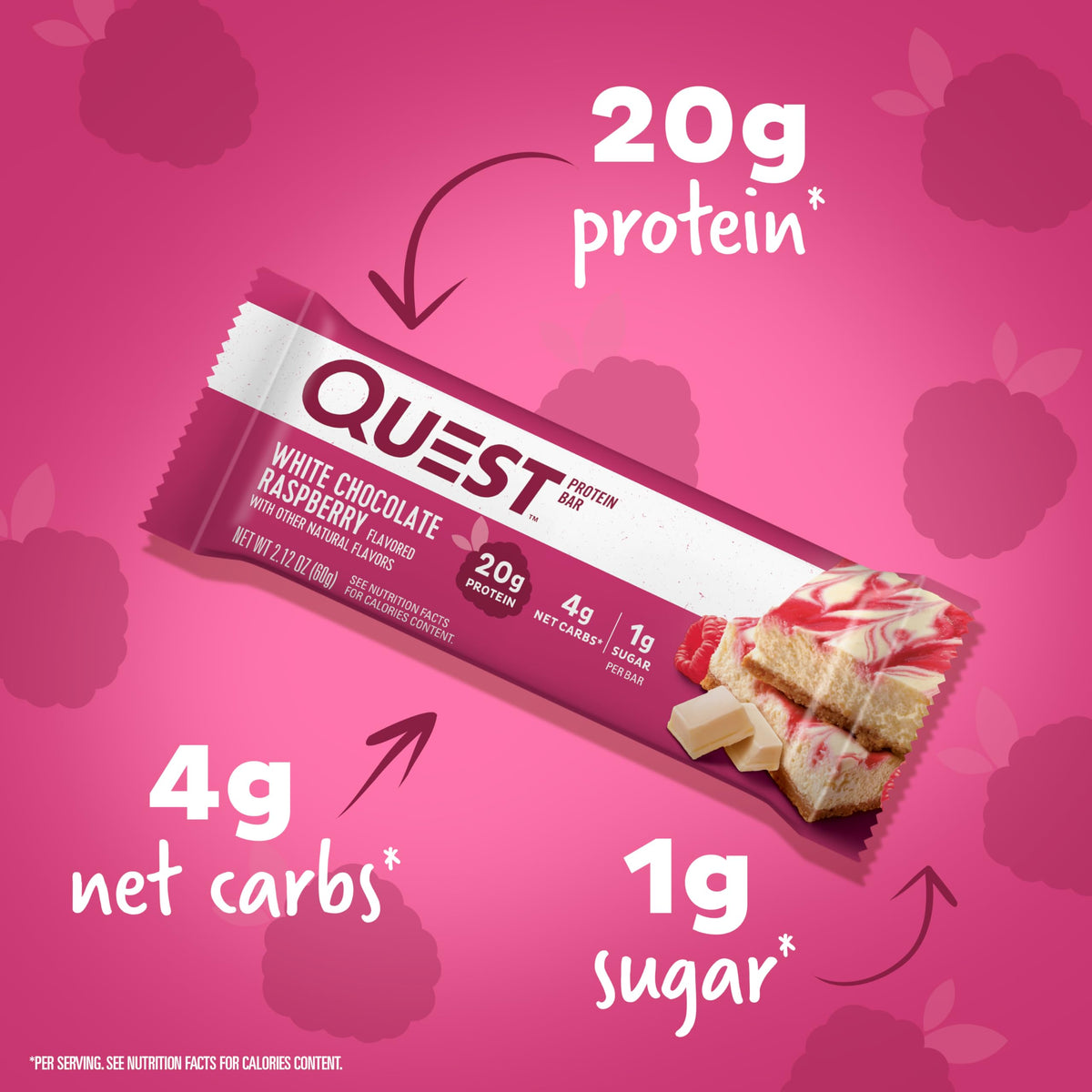 Quest Nutrition White Chocolate Raspberry Protein Bars, High Protein, Low Carb, Gluten Free