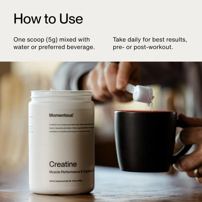 Momentous Creatine Monohydrate Powder - Creatine Powder - Supports Strength, Lean Muscle, & Recovery for Men & Women - NSF Certified for Sport - 5 g per Serving - 90 Servings