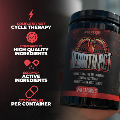 Rebirth PCT Supplement for Men, Most Stacked & Complete Post Cycle Therapy Formula - Science-Backed Ingredients & Optimal Dosages, Supercharge Recovery & Maintain Gains from Your Cycle (270 Capsules)