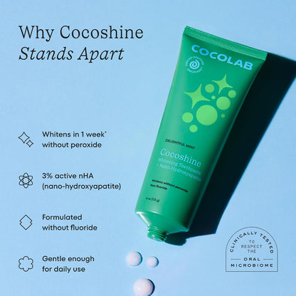 Cocolab Cocofloss Oral-Care Set, 4 Spools Dental Floss & 1 Cocoshine, Woven String Floss with Coconut Oil, Powerful Whitening Toothpaste, Dentist-Designed, Delightful Mint