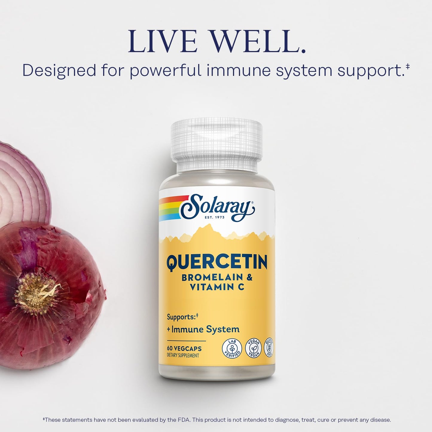 SOLARAY Quercetin Bromelain & Vitamin C, Immune System, Sinus, Respiratory & Antioxidant Activity Support, Vegan, 500mg of Quercetin & 1,235mg of VIT C, 60 Day Guarantee, 75 Servings, 150 VegCaps
