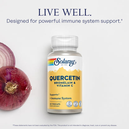 SOLARAY Quercetin Bromelain & Vitamin C, Immune System, Sinus, Respiratory & Antioxidant Activity Support, Vegan, 500mg of Quercetin & 1,235mg of VIT C, 60 Day Guarantee, 75 Servings, 150 VegCaps