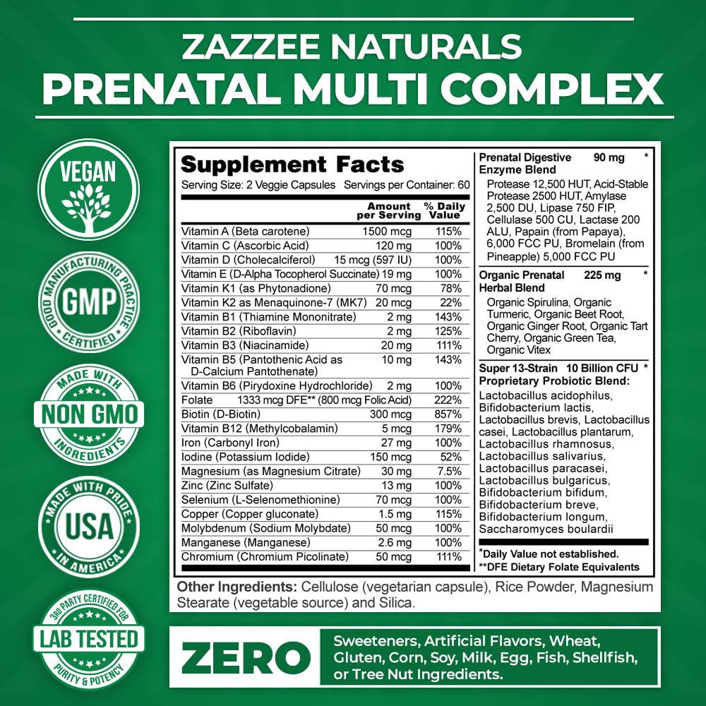 Zazzee Myo-Inositol Capsules and Extra Strength Prenatal Multi Complex