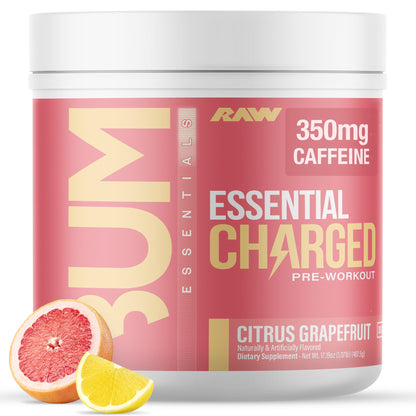 RAW Pre-Workout Powder, Essential CHARGED (Sour Watermelon) - Preworkout Supplement for Men & Women - Supports Focus, Mood & Performance - Caffeine, Alpha-GPC, L-Citrulline, Beta Alanine (25 Servings)