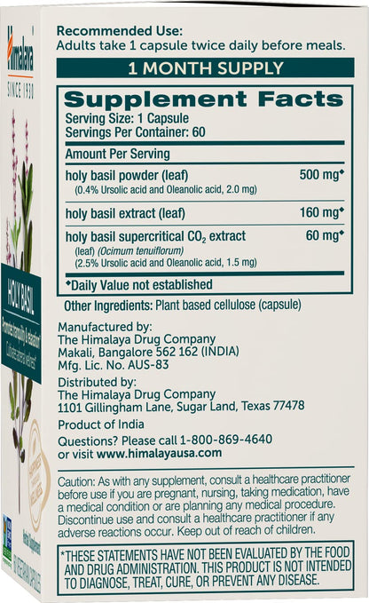 Himalaya Holy Basil Supplement, Reduce Cortisol, 720mg, 60 Capsules