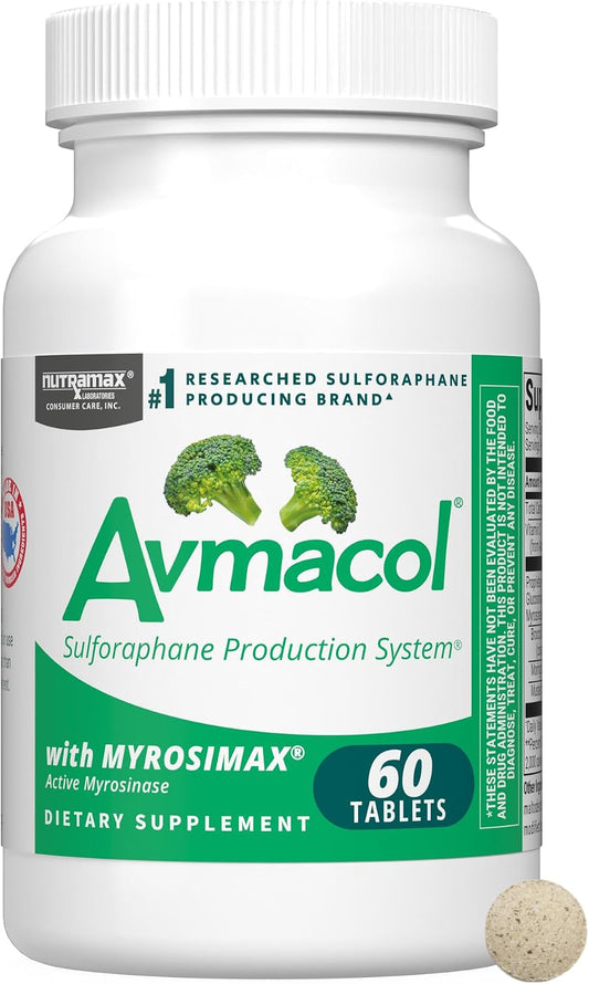 Nutramax Avmacol Sulforaphane Producing Supplement for Detox, 60 Tablets | Detoxification Support, #1 Researched Sulforaphane Producing Brand, with Glucoraphanin & Myrosinase, Published Studies