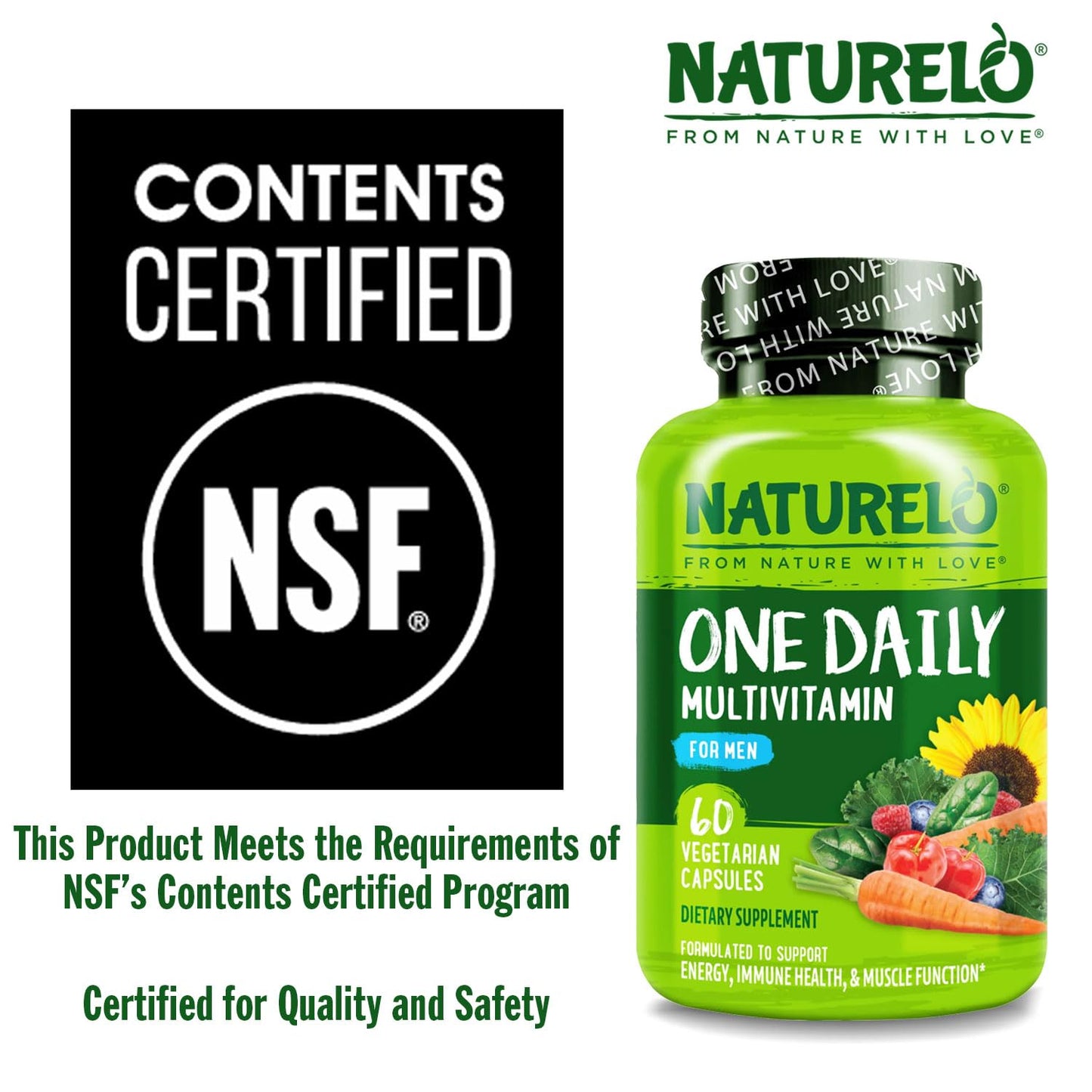 NATURELO Mens Multivitamins - One Daily Multivitamin for Men with Vitamins, Minerals & Organic Whole Foods, Boost Energy & Health, Non-GMO, 120 Vegetarian Capsules