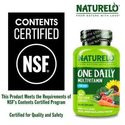 NATURELO Mens Multivitamins - One Daily Multivitamin for Men with Vitamins, Minerals & Organic Whole Foods, Boost Energy & Health, Non-GMO, 120 Vegetarian Capsules