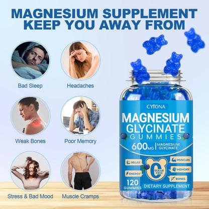 Magnesium Glycinate Gummies 600mg, Sugar Free Magnesium Gummies for Adults