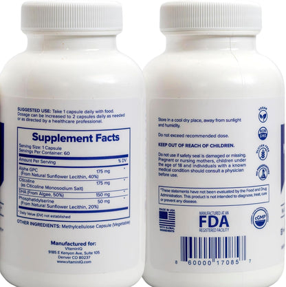 Mommy Brain Postnatal Supplement (60 Capsules) for Cognitive Health, Mood, Energy with GPC and CDP Choline, Phosphatidylserine, Omega-3 DHA