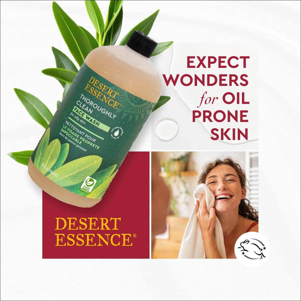 Desert Essence Tea Tree Face Wash 32 fl oz - Facial Cleanser with Natural Tea Tree Oil for Daily Use - Gentle Castile Formula for Sensitive and Oily Skin - Vegan and Cruelty-Free