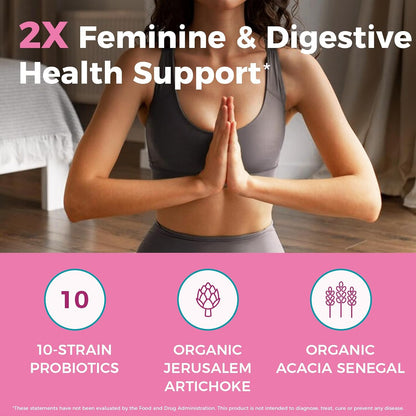 NewRhythm Women's Probiotics, Organic Prebiotics, 70 Billion CFU 10 Strains, Vaginal Probiotics for Urinary & Digestive Health, 30 Vegan Capsules, No Bloating