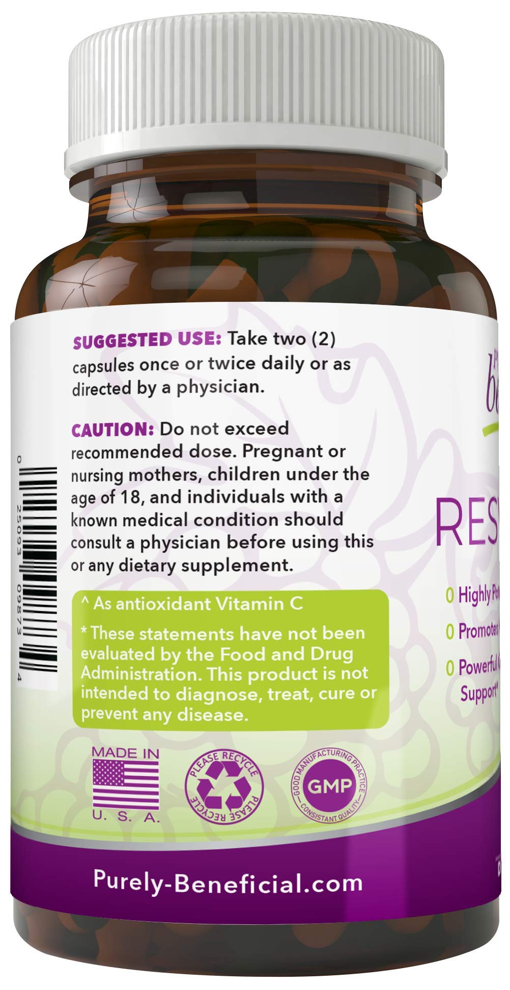 PURELY beneficial RESVERATROL1450-90day Supply, 1450mg per Serving of Potent Antioxidants